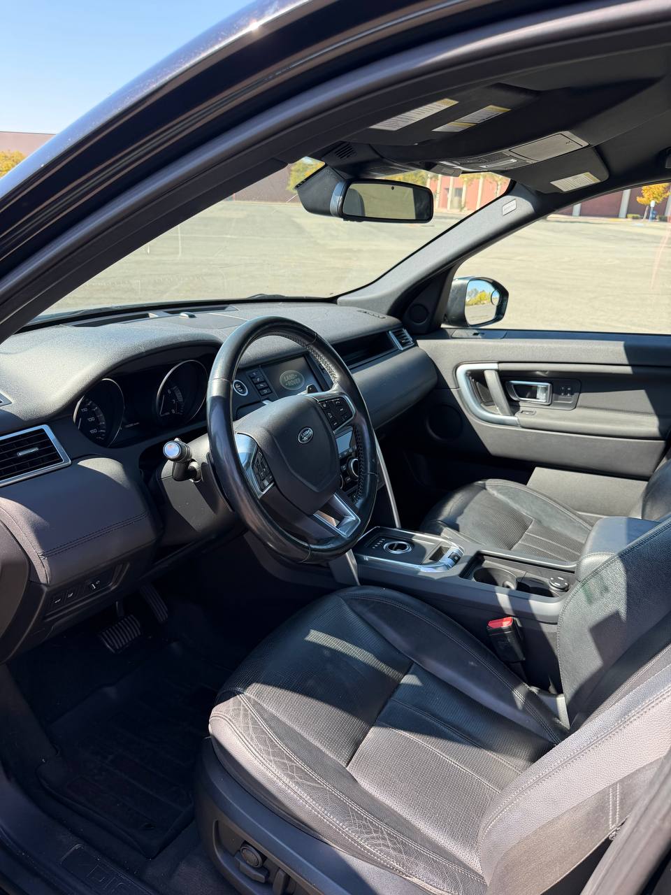 Black leather front cabin in a Land Rover